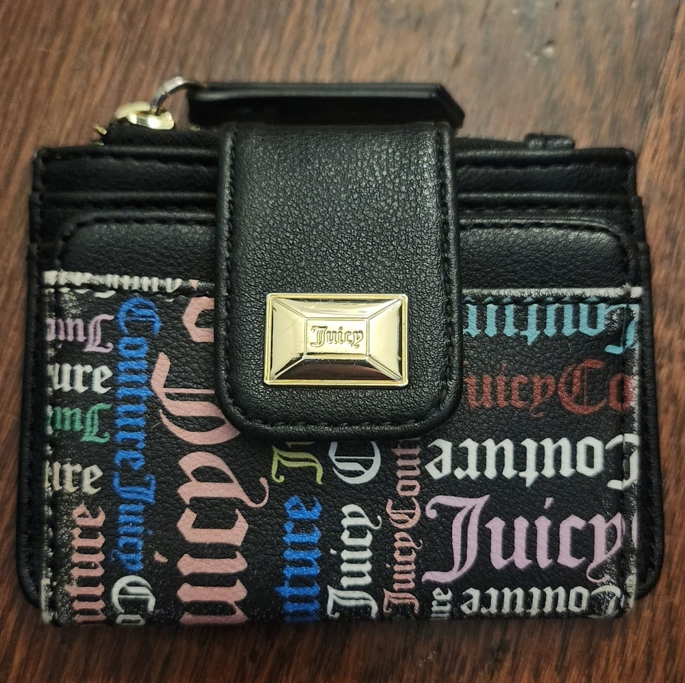 Juicy Couture Black Wallet Coin Purse with Multicolor Logo NWOT